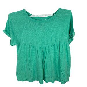 Live Well Womens XL Green Keyhole Back Short Sleeve Top Cotton Blend Flowy Tee